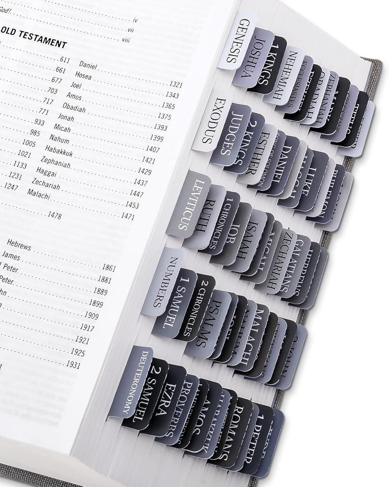 Taja Bible Tabs for Women & Men, Laminated Bible Tabs for Study Bible, Large Print Bible Tabs for Easy Navigation, Bible Index Tabs, 66 Tabs Old & New Testament, Extra 9 Blank Tabs - Gray - Image 1